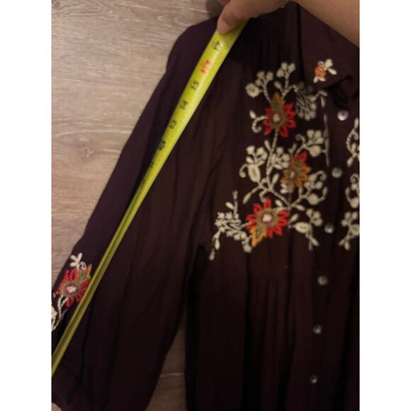 April Cornell tunic blouse Large embroidery brown fall Cottagecore boho Vintage - Picture 11 of 13